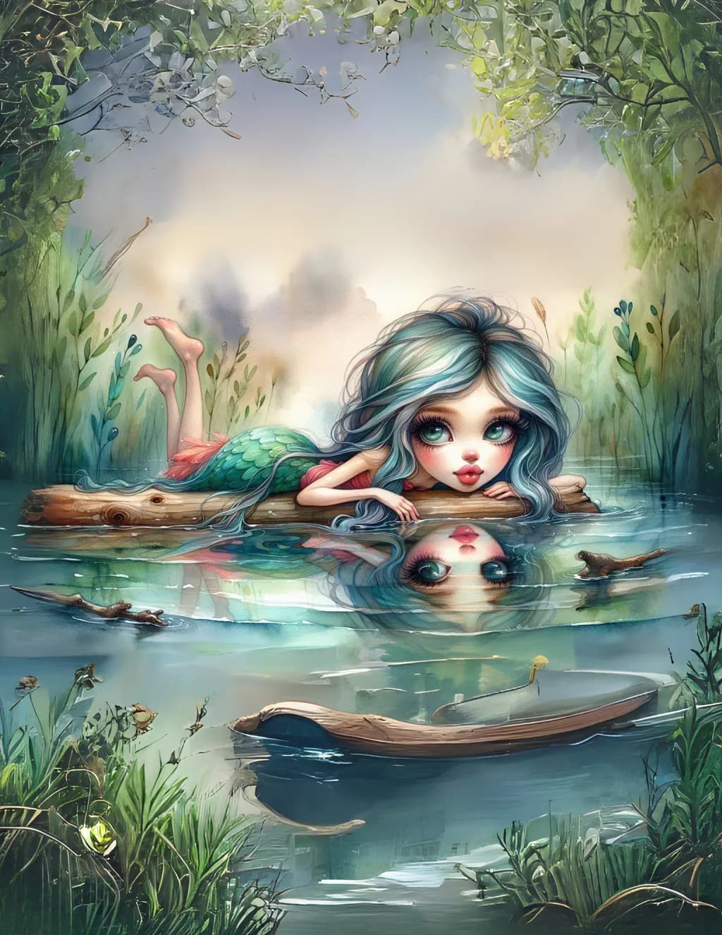 Whimsical Reflections: A Serene Mermaid's Dream in Nature's Embrace