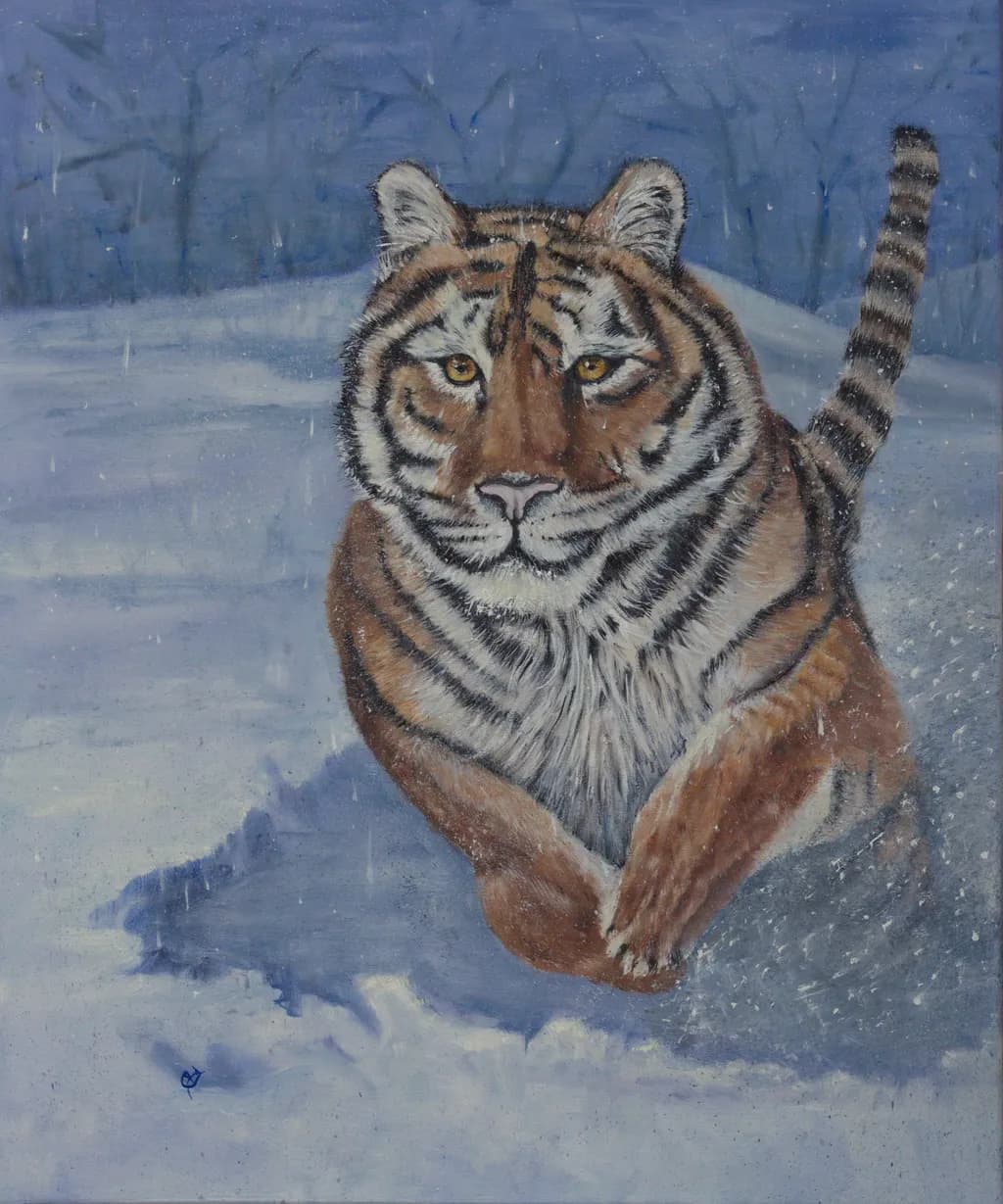 Majestic Tiger in a Snowy Wilderness: A Realistic Wildlife Portrait
