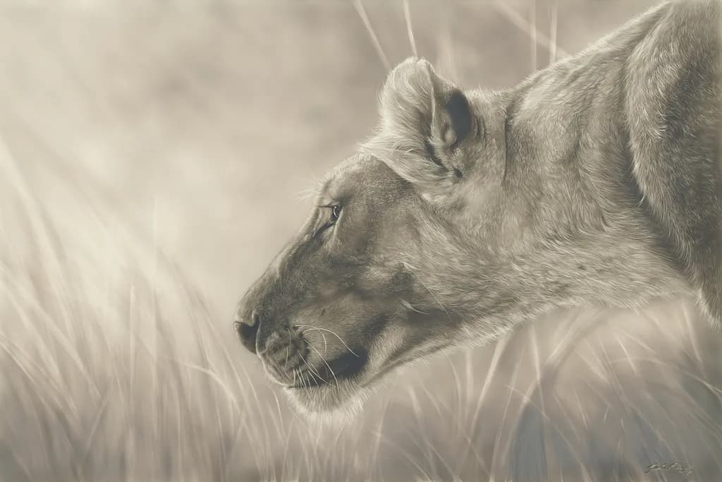 Majestic Gaze: A Serene Portrait of a Lioness in Nature's Embrace
