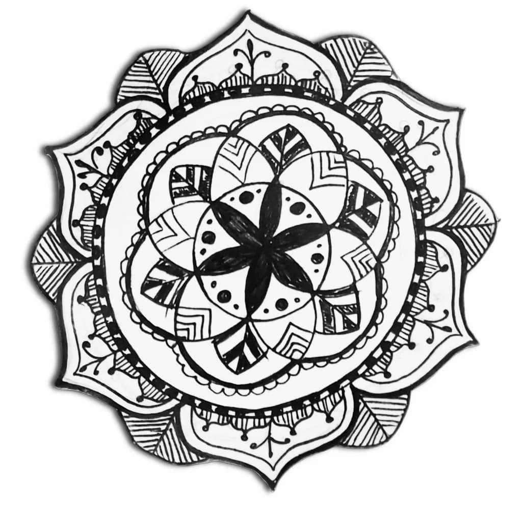 Whimsical Harmony: A Dance of Patterns in Black and White Mandala Art