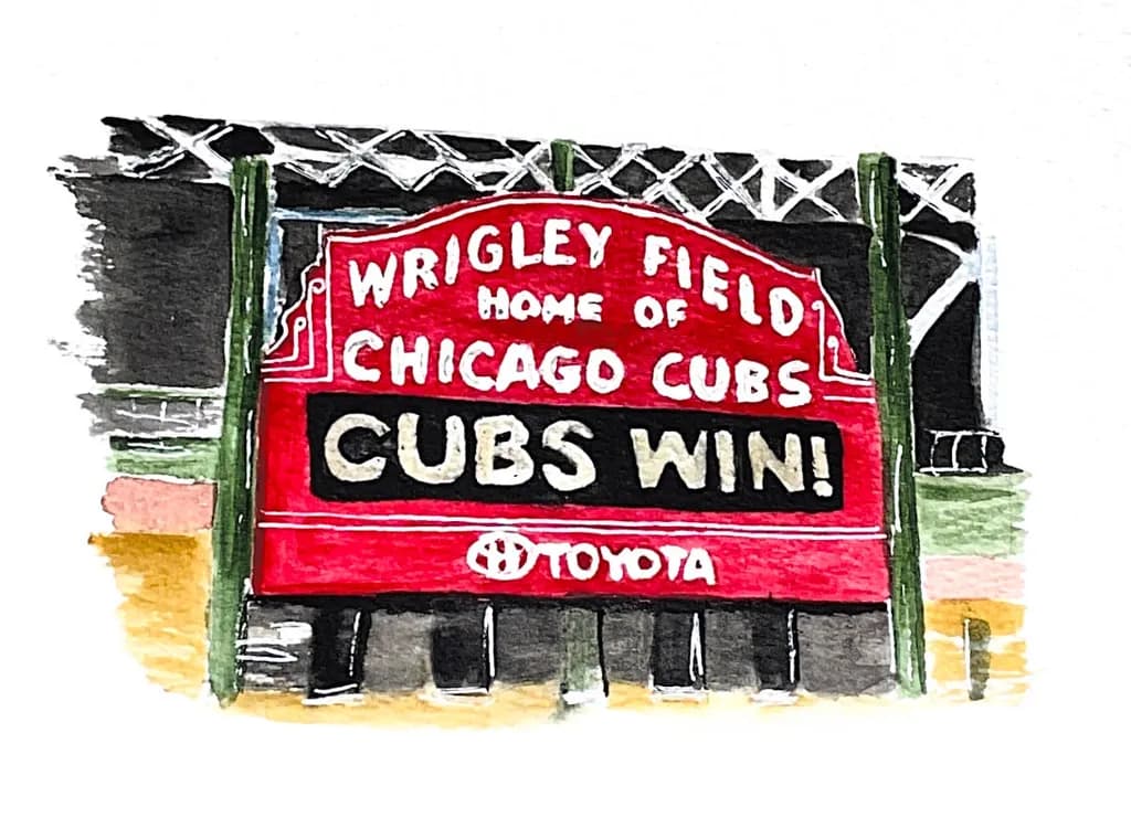 Wrigley Field Triumph: A Celebration of Chicago Cubs Victory in Watercolor Art