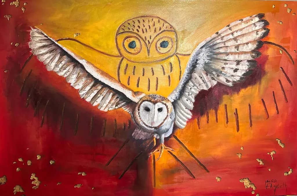Whispers of Flight: An Abstract Ode to the Colorful Owl