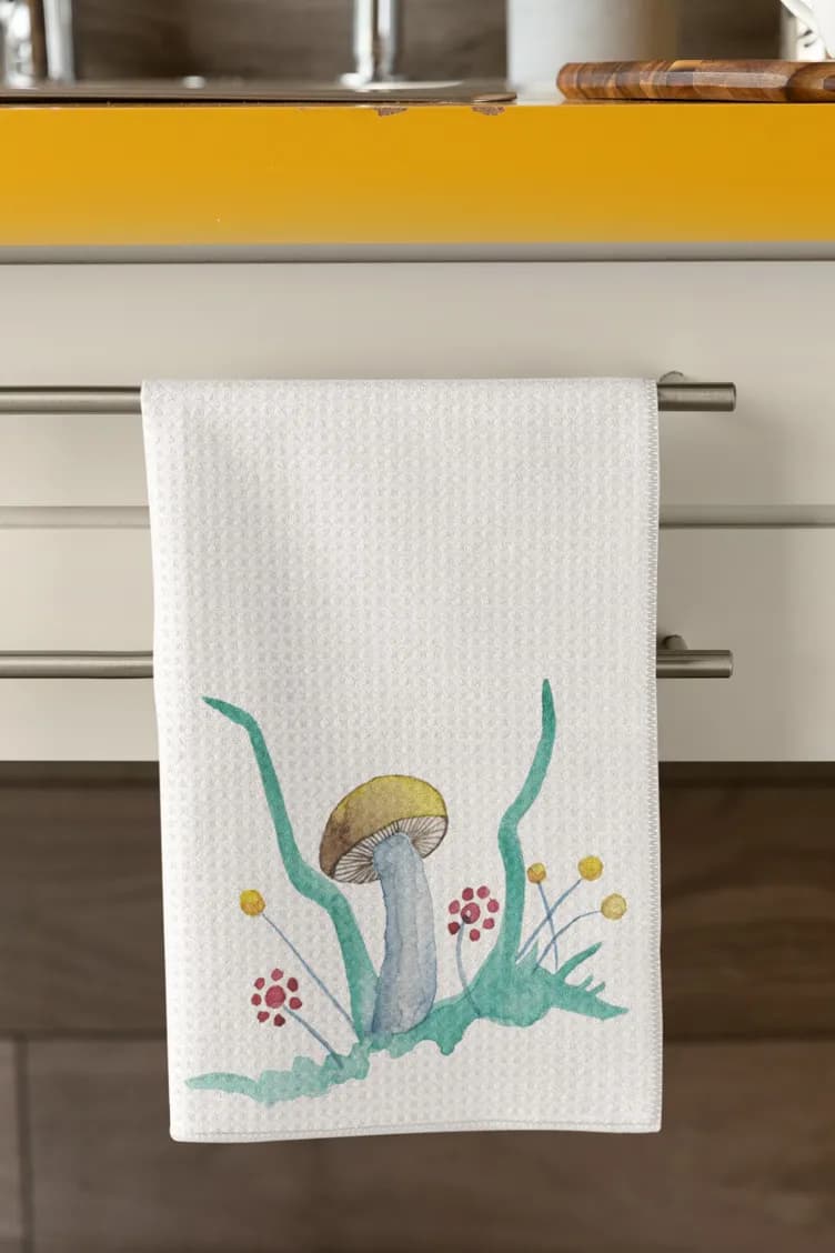 Whimsical Mushroom Garden: A Watercolor Kitchen Towel Design