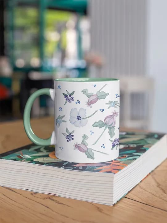 Floral Serenity: Hand-Painted Mug with Delicate Botanical Design for Cozy Moments