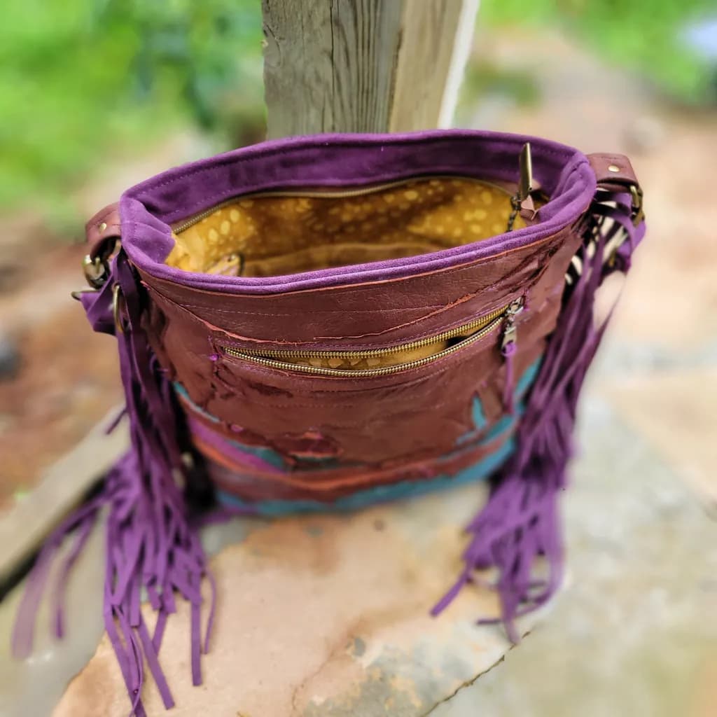 Colorful Bohemian Leather Bag with Fringe Details - Handmade Artisan Craftsmanship for Unique Style