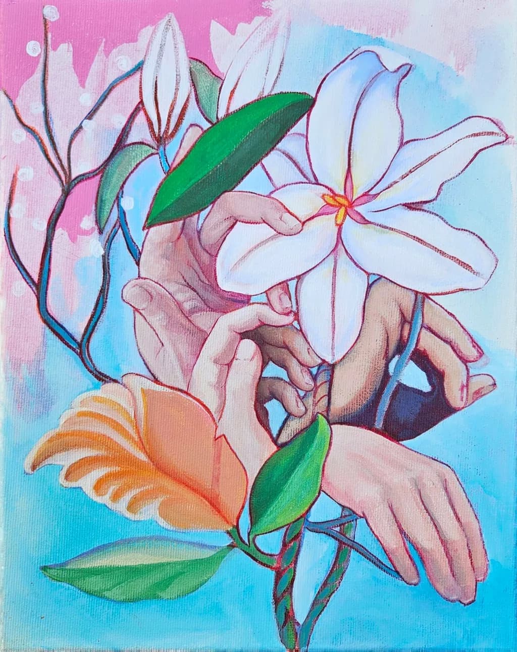 Whispers of Nature: Embracing Hands and Blossoms in Harmony