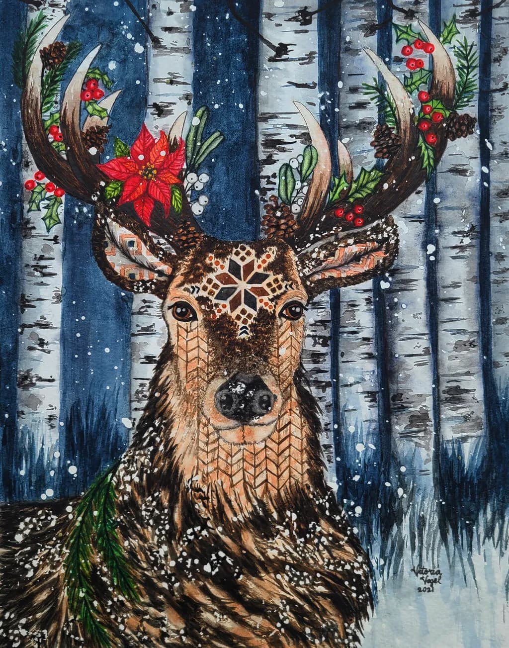 Majestic Winter Stag: A Whimsical Portrait of Nature's Beauty