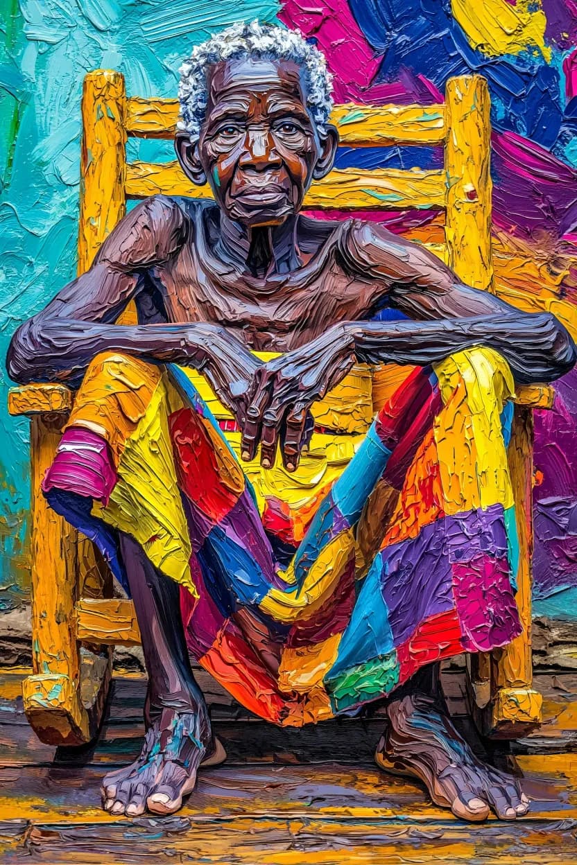 Vibrant Portrait of Resilience: A Colorful Expression of Age and Experience