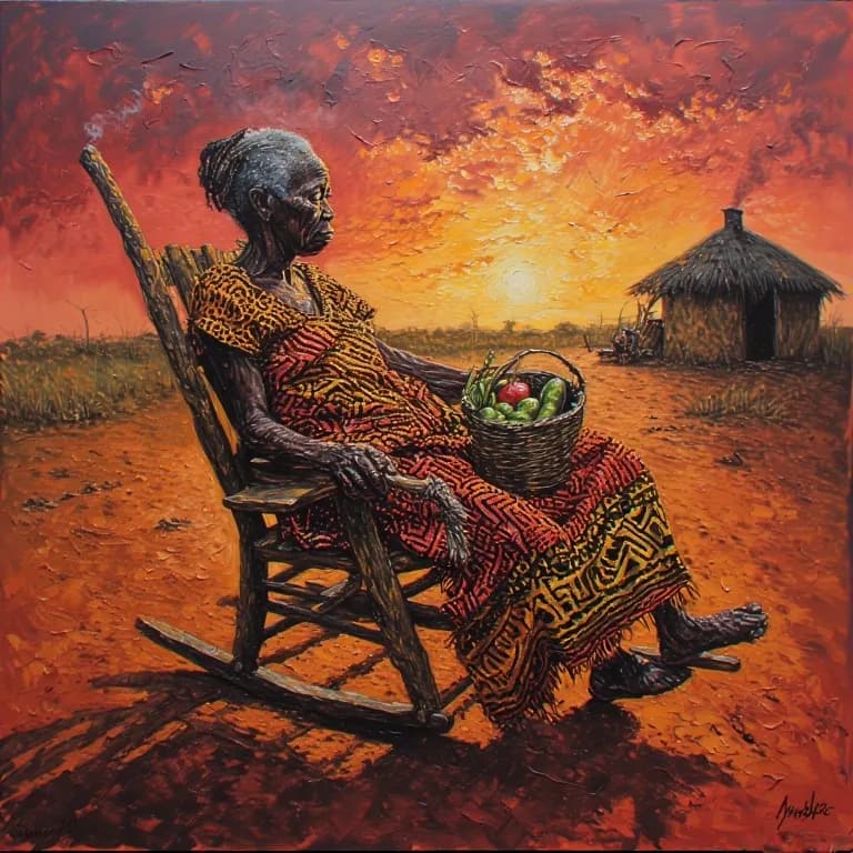 Whispers of the Sunset: A Matriarch's Reflection in Vibrant Harmony