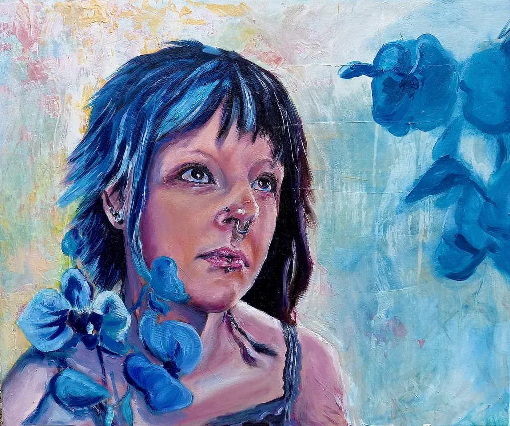 Whispers of Blue: A Portrait of Serenity and Floral Elegance