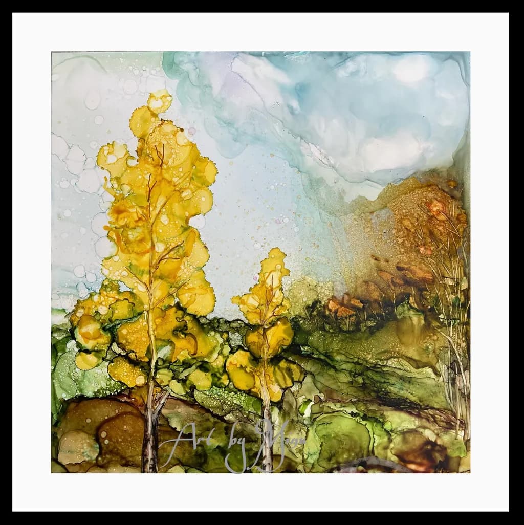 Golden Whispers: A Dance of Autumn Trees in Fluid Harmony