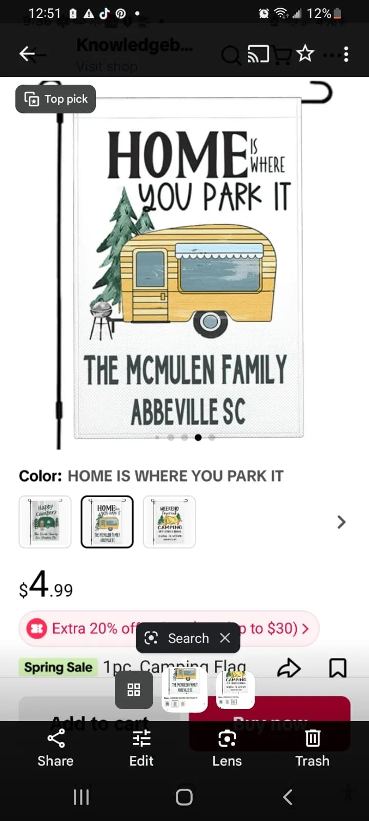 Home is Where You Park It: A Whimsical Family Camping Flag for the McMulen Family in Abbeville, SC