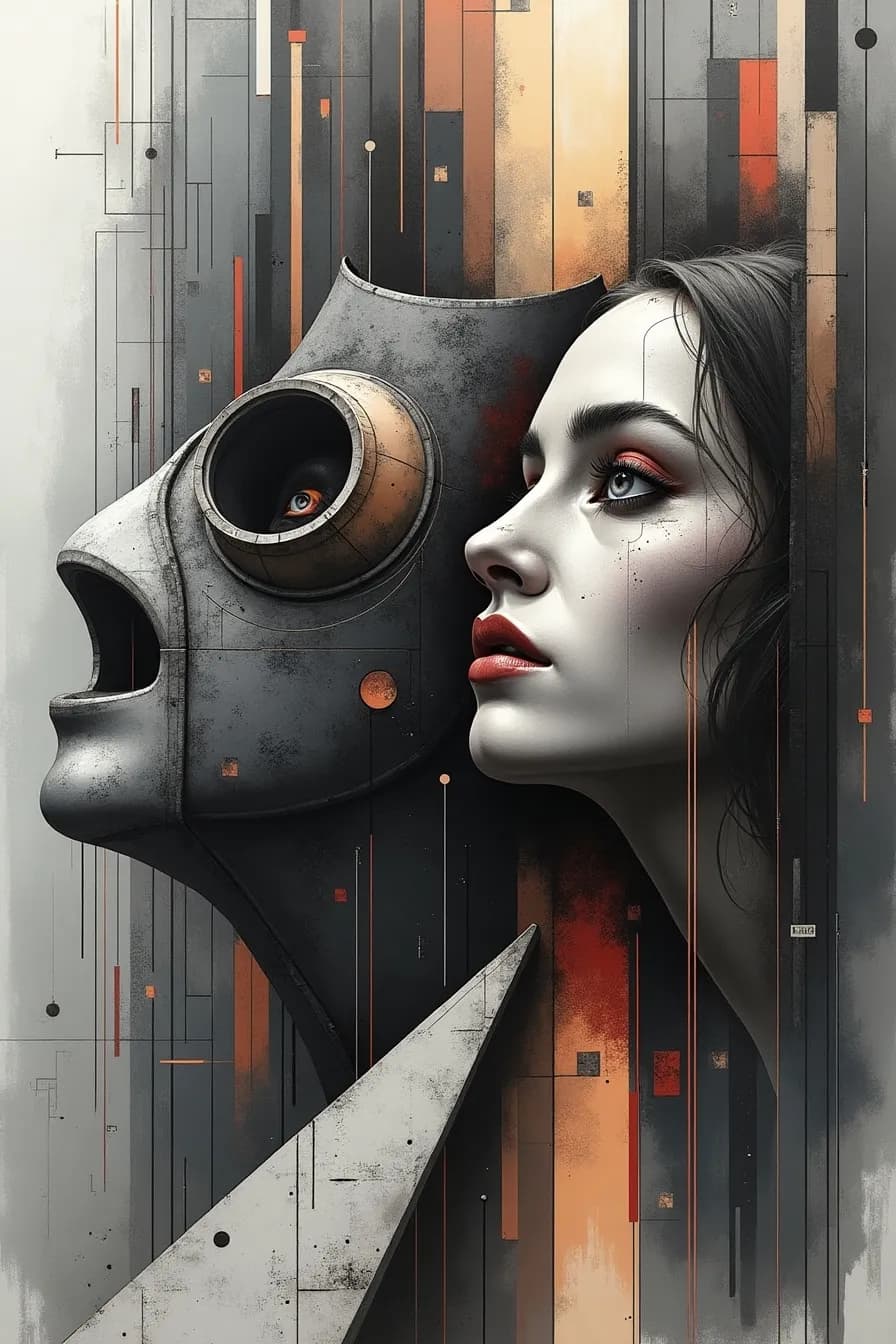 Whispers of the Mechanical Soul: A Surreal Portrait of Emotion and Contrast