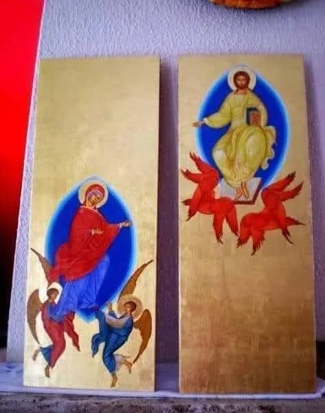 Divine Harmony: A Golden Icon of Angels and Sacred Figures