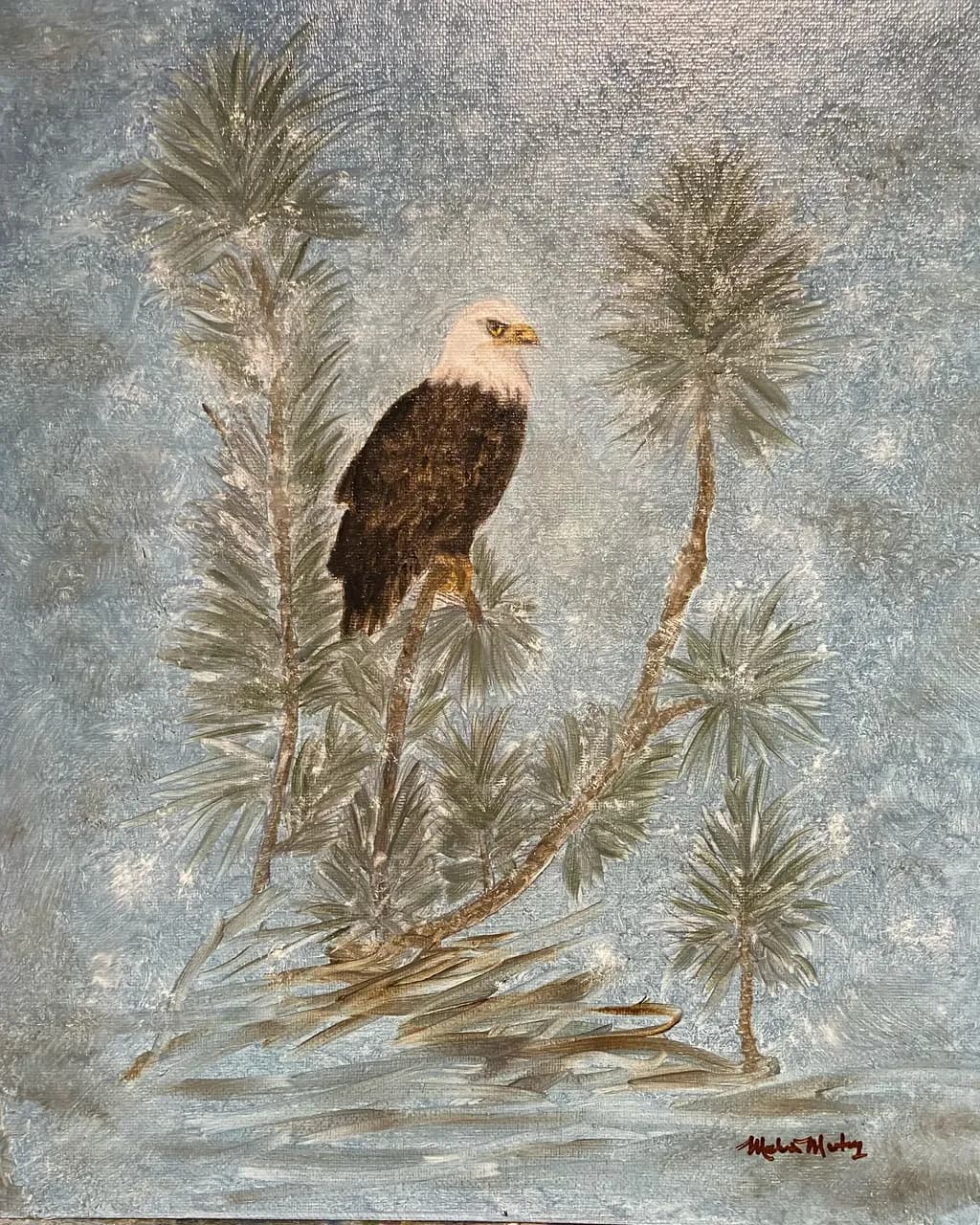 Majestic Eagle Perched Among Whispering Pines: A Serene Nature Painting