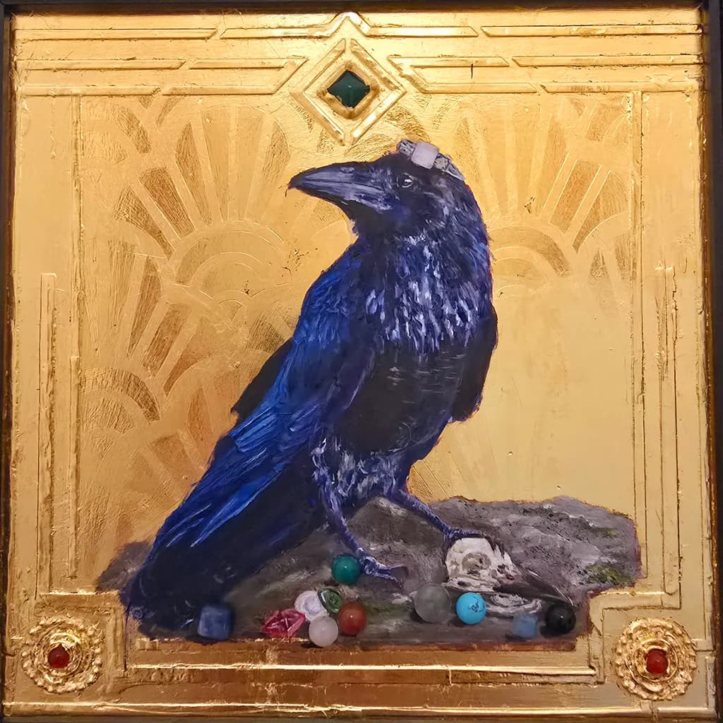 Whispers of the Golden Raven: A Mythical Dance of Gemstones and Enchantment
