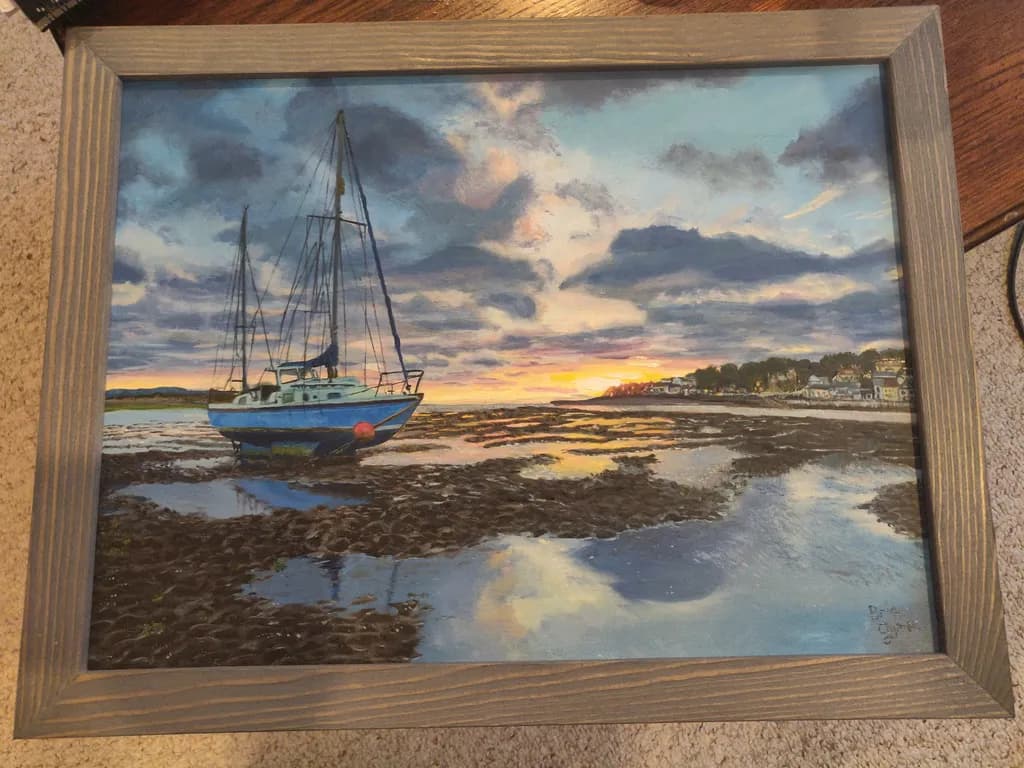 Whispers of Twilight: A Serene Sunset Reflection Over Tranquil Waters with a Lonely Boat