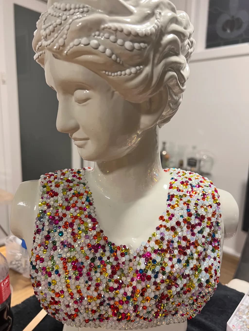 Radiant Elegance: A Bejeweled Bust Sculpture Celebrating Beauty and Artistry