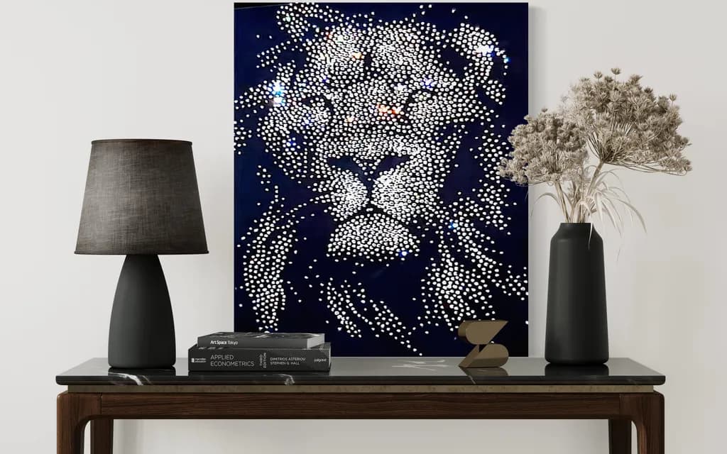 Majestic Gaze: A Dazzling Lion Portrait in Sparkling Detail