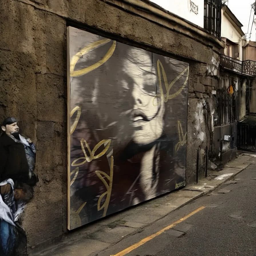 Urban Elegance: A Portrait of Contrast and Texture in Street Art