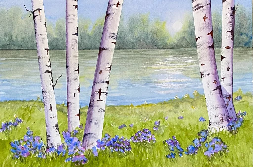 Whispers of Spring: Birch Trees by the Tranquil Waterside