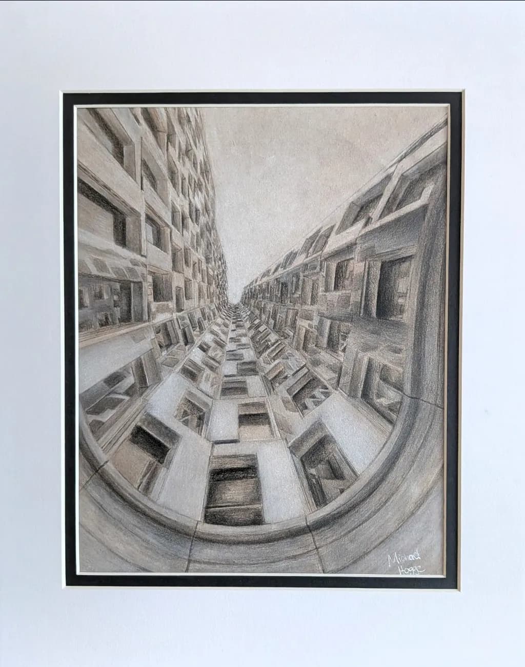 Skyward Corridor: Monochrome Perspective