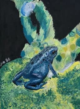 Blue Frog Among Leaves