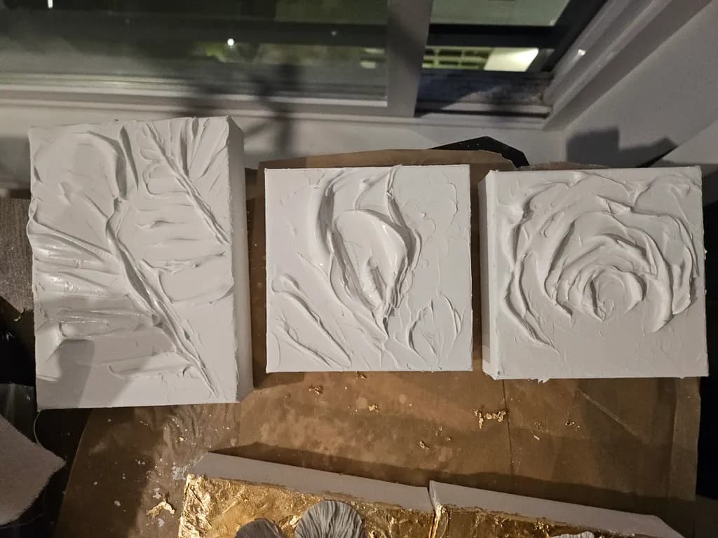 Whispers of White: Textured Floral Relief on Canvas