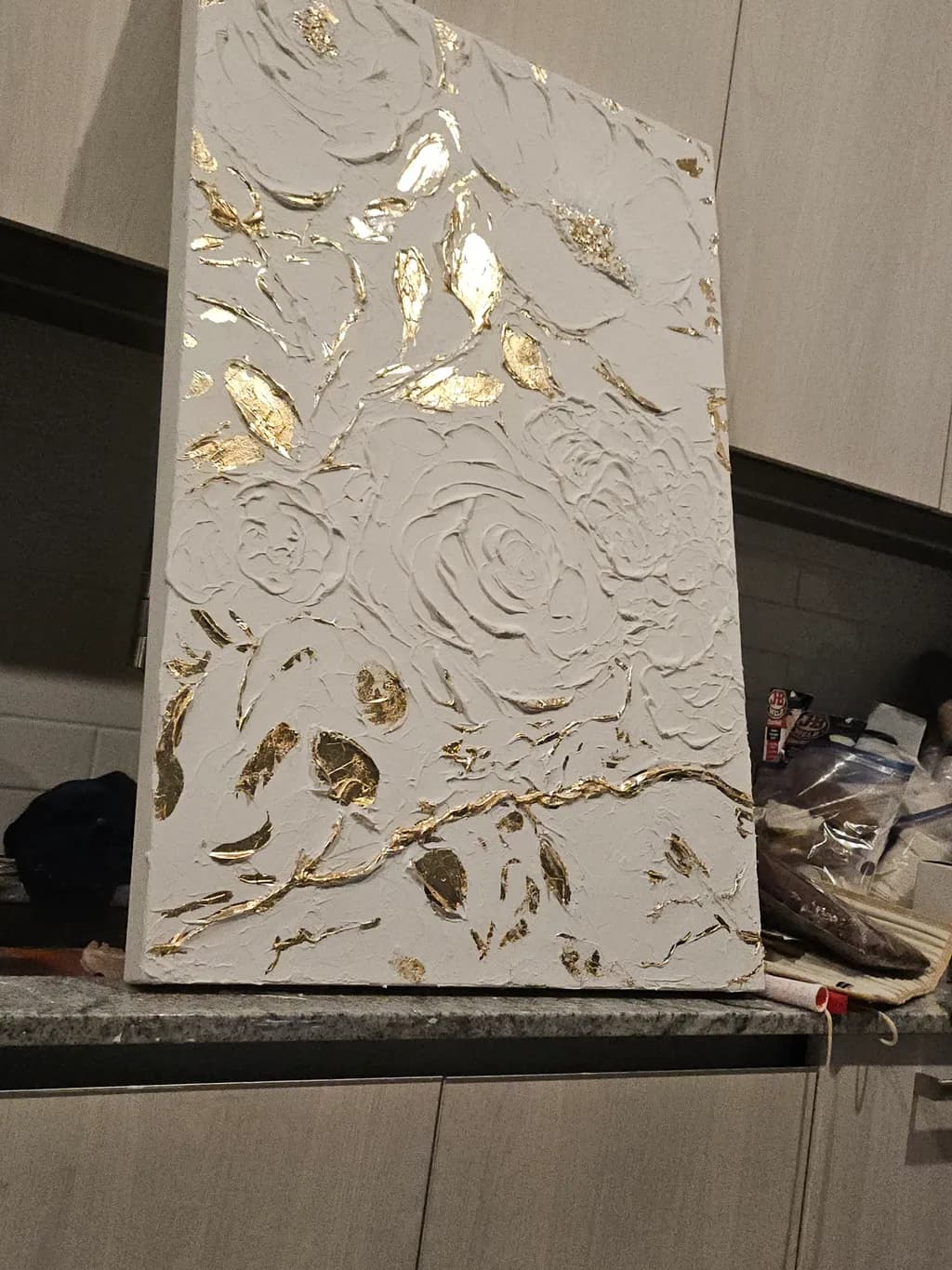 Golden Whispers: An Abstract Floral Journey in White and Gold