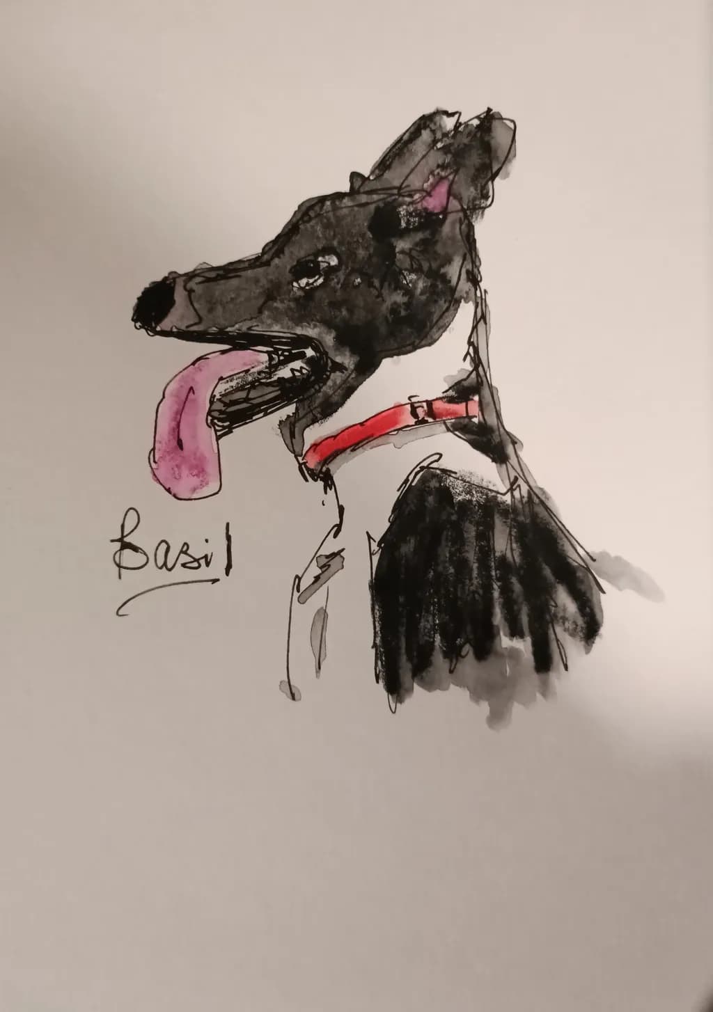 Whimsical Portrait of Basil: A Playful Black Dog Sketch