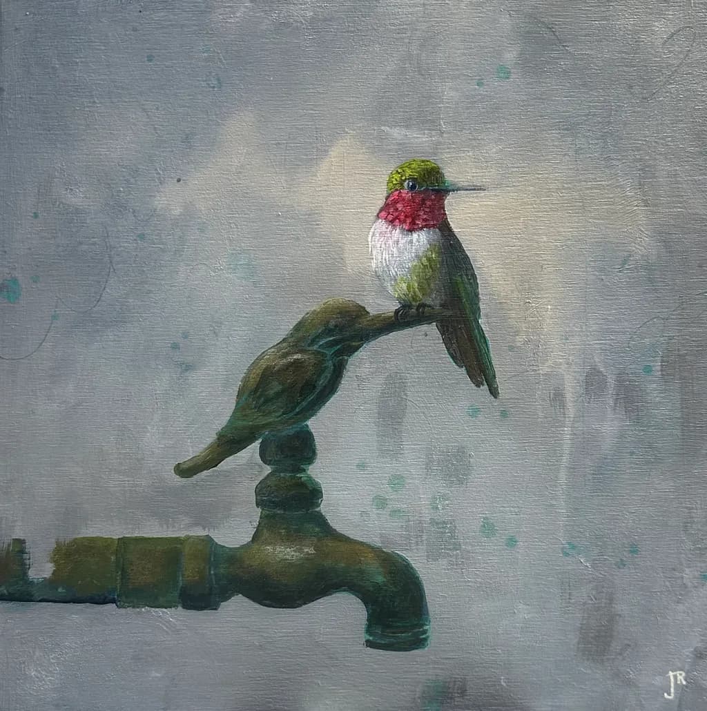 Whimsical Harmony: A Hummingbird's Serenade on a Vintage Faucet