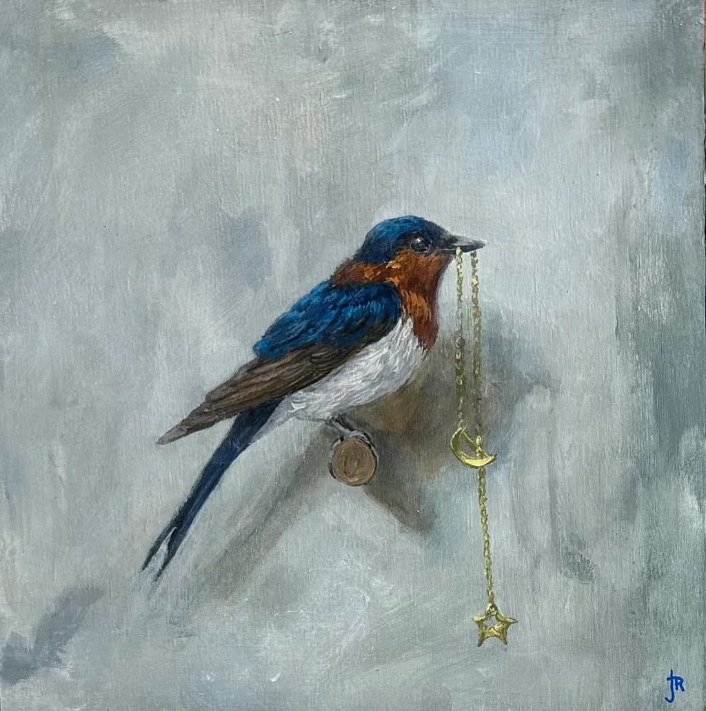 Whimsical Wanderer: A Bird's Dream of Stars and Moons
