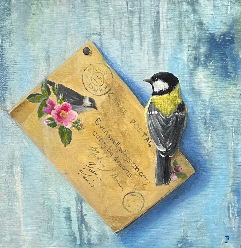 Whimsical Bluebird Postcard: A Floral Journey Through Dreams