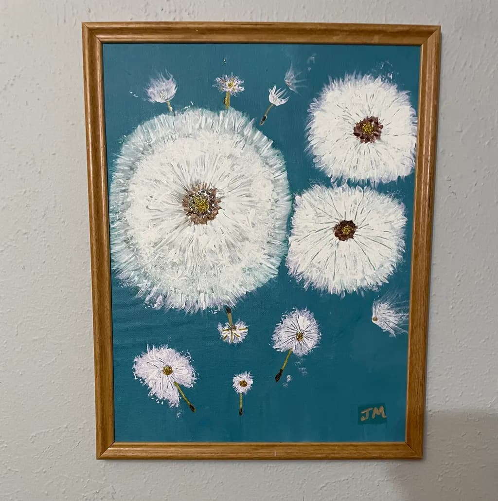 Whispers of Spring: A Dance of Dandelions on Teal Canvas