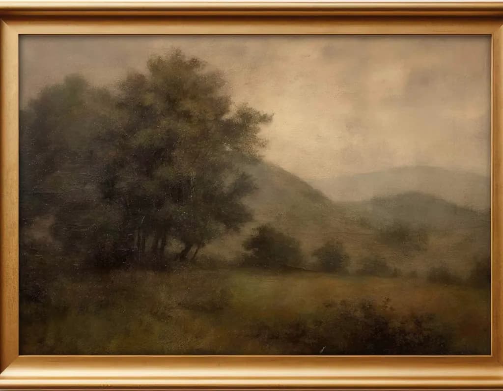Whispers of Serenity: A Muted Landscape of Trees and Hills