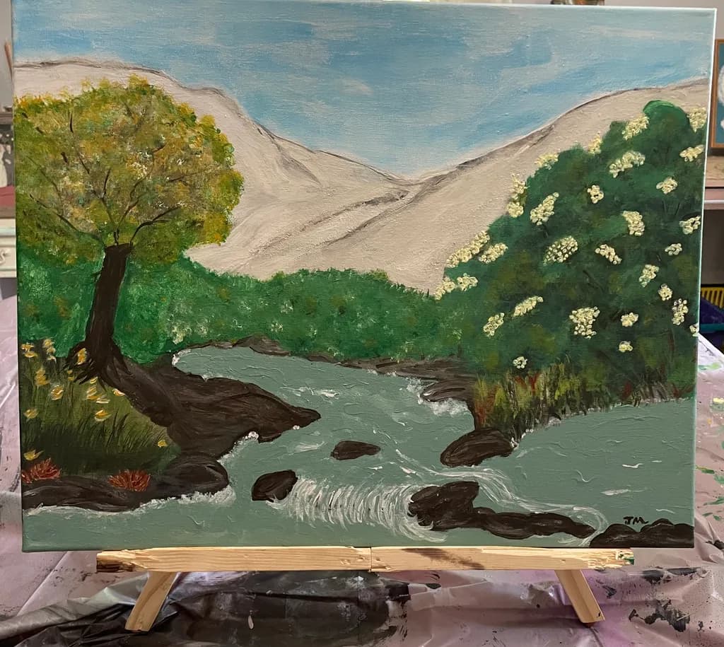Serenity in Nature: A Tranquil Landscape of Mountains, Water, and Trees