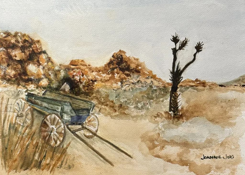 Desert Dreams: A Rustic Watercolor Journey with a Vintage Cart