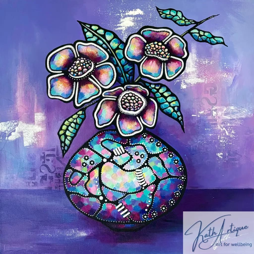 Vibrant Harmony: A Colorful Floral Vase in Abstract Bliss