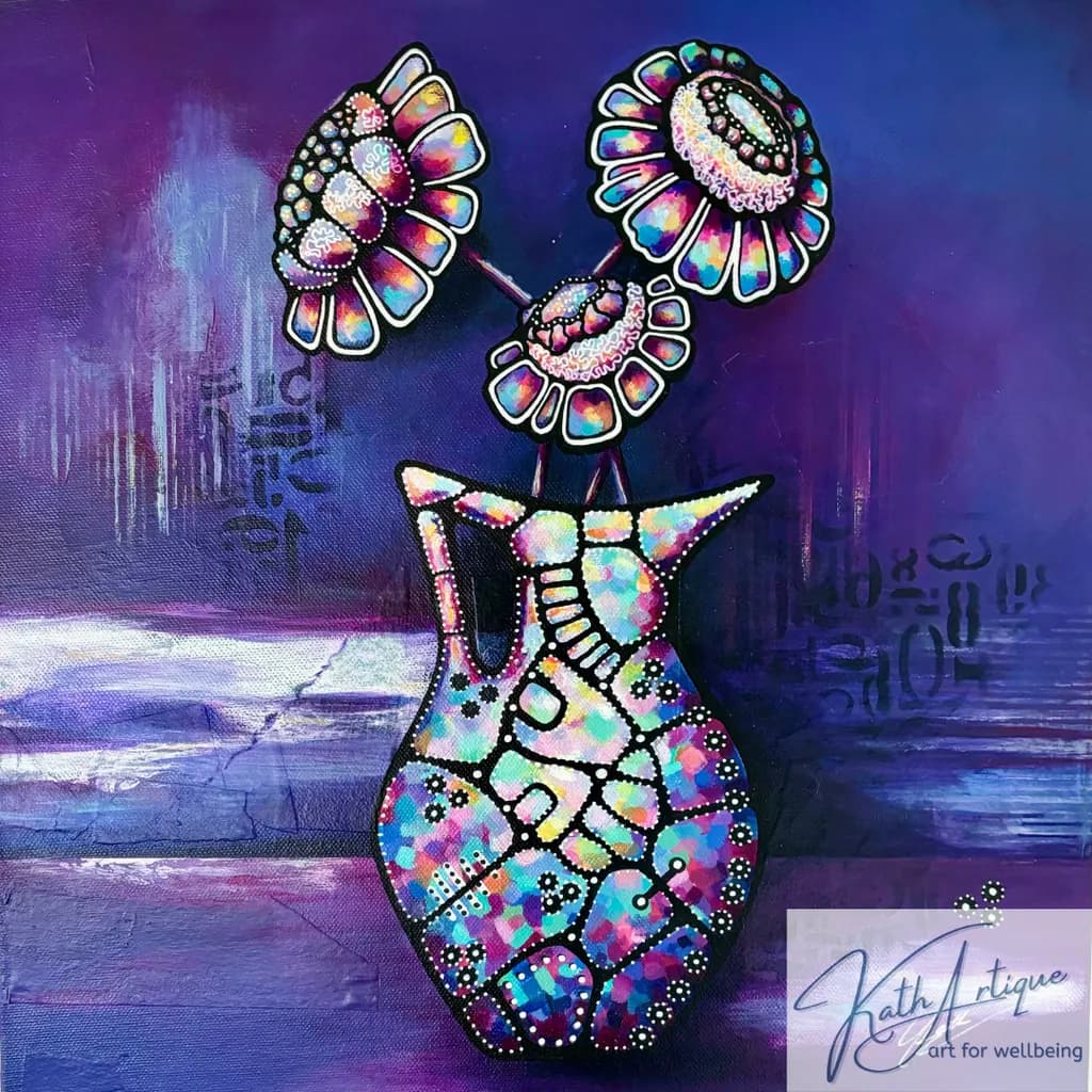 Vibrant Harmony: A Colorful Floral Still Life in a Decorative Vase