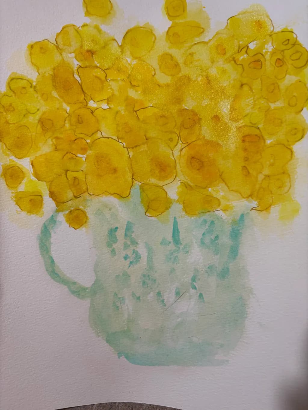 Golden Blooms: A Whimsical Watercolor Floral Arrangement in Soft Hues