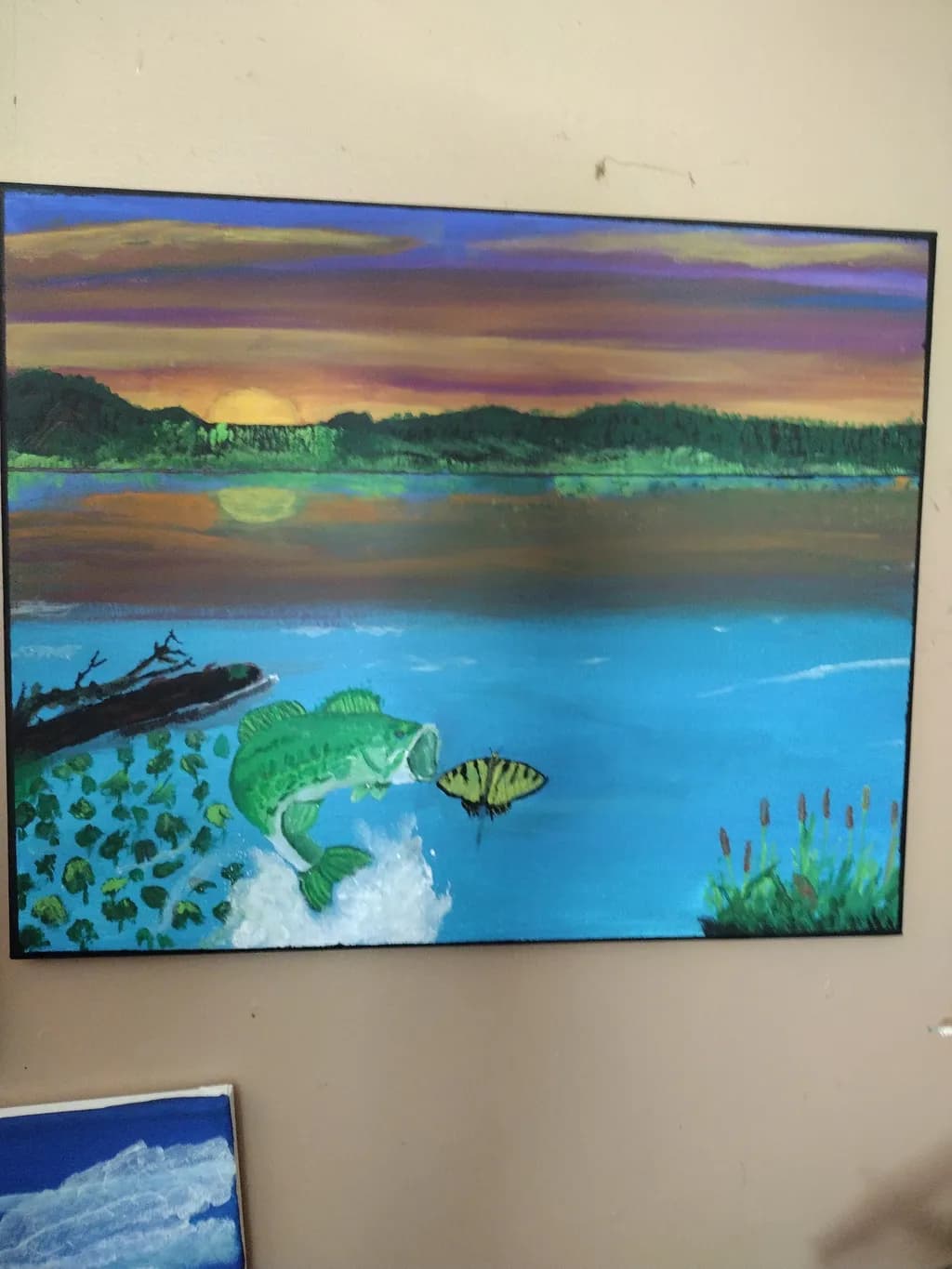 Whimsical Encounter: A Bass and Butterfly Dance at Sunset