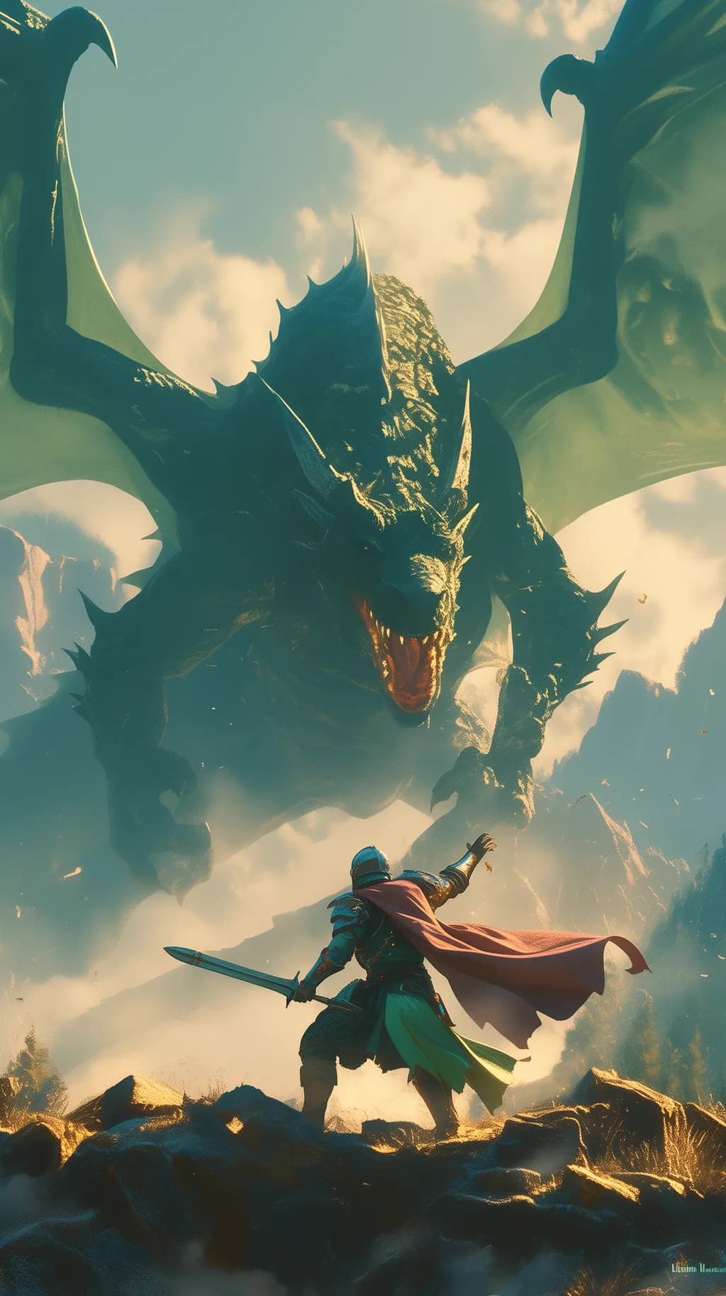 Epic Confrontation: The Knight's Stand Against the Dragon's Fury
