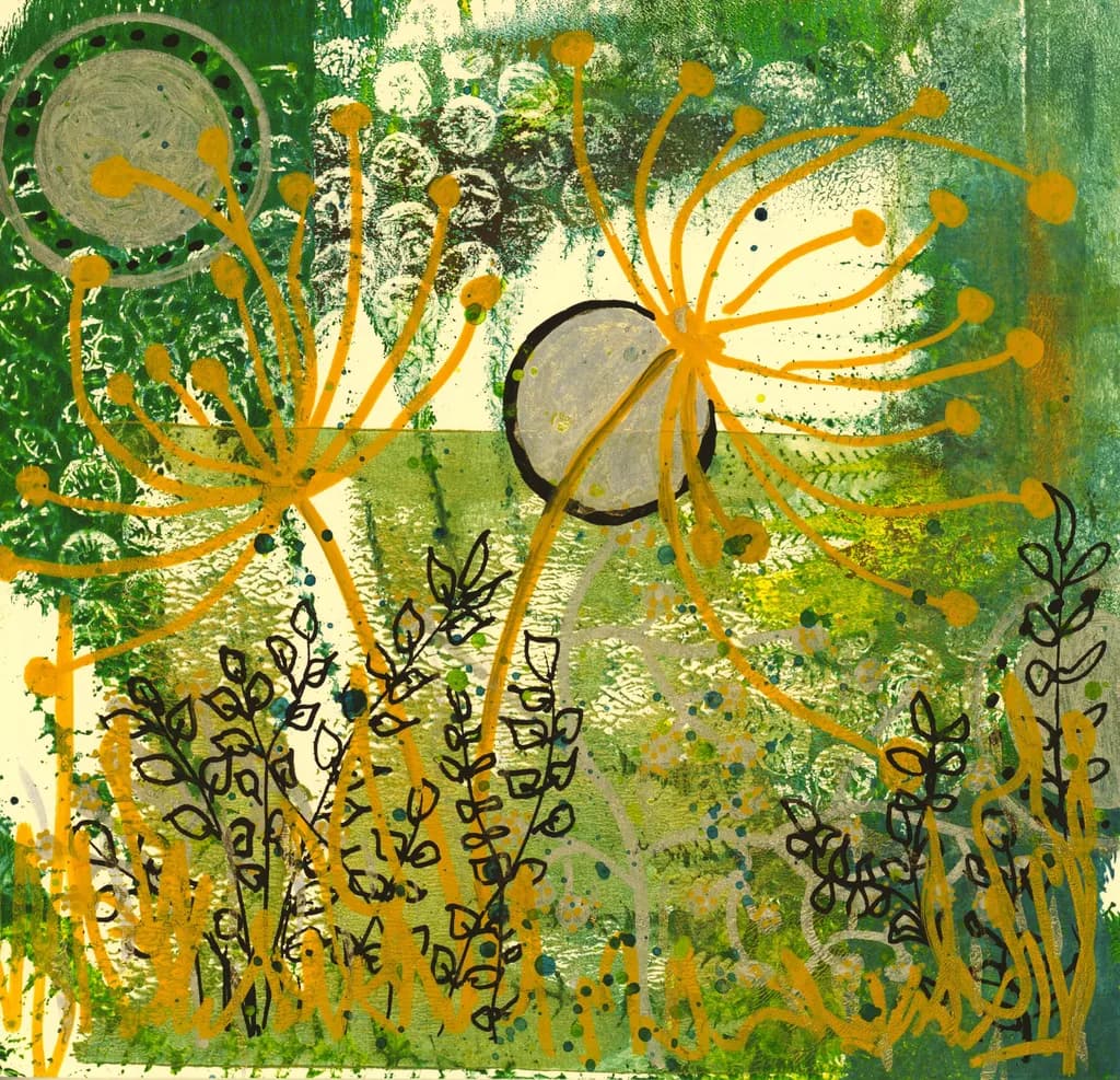 Whispers of Nature: An Abstract Floral Journey in Green and Yellow
