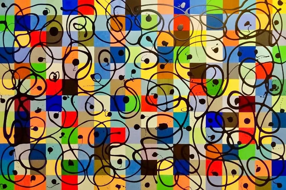 Colorful Chaos: A Dance of Shapes and Lines in Vibrant Harmony