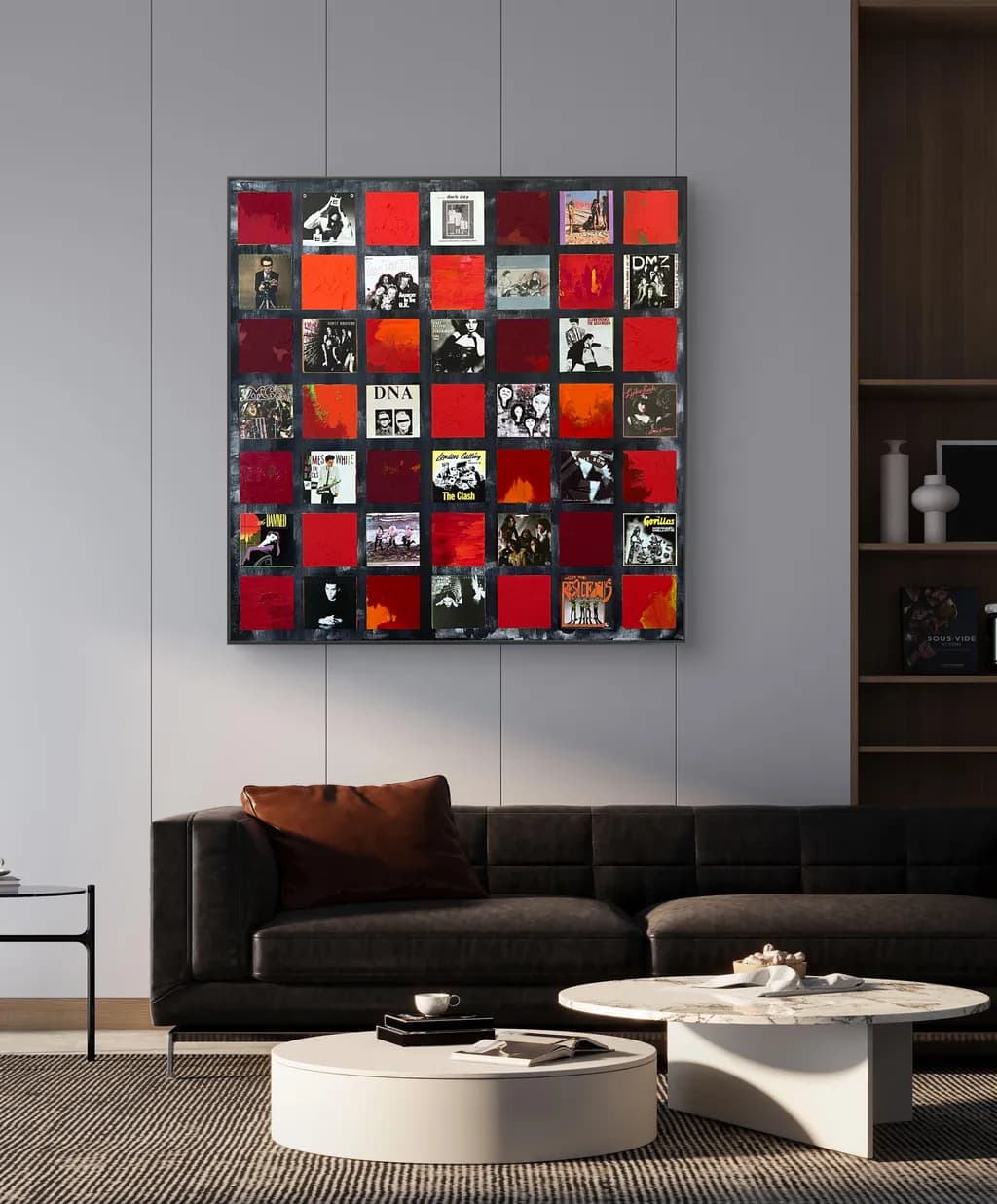Vibrant Echoes: A Modern Abstract Collage in Red and Black