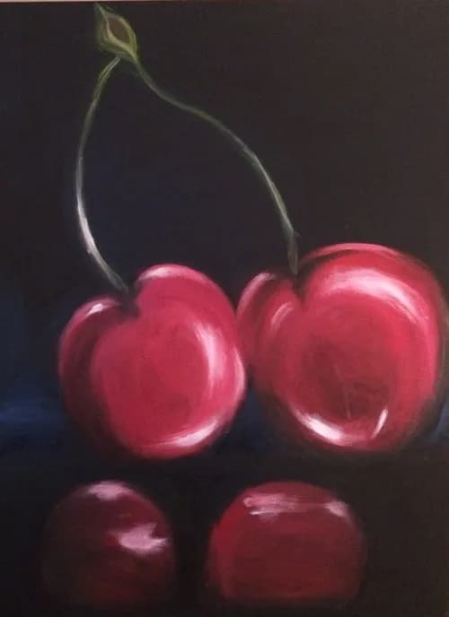 Cherry Bliss: A Vibrant Still Life of Juicy Red Cherries on a Dark Canvas