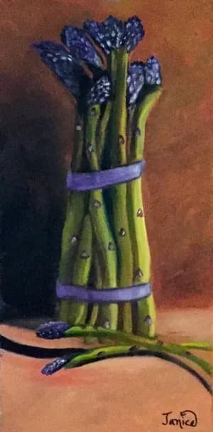 Vibrant Asparagus: A Still-Life Celebration of Green and Purple Elegance
