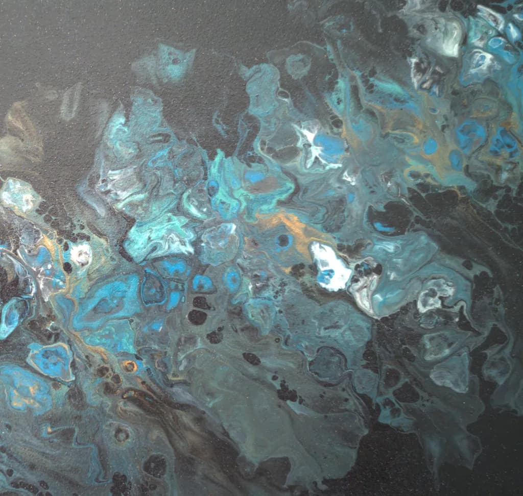 Celestial Waves: A Dance of Turquoise and Black in Abstract Art