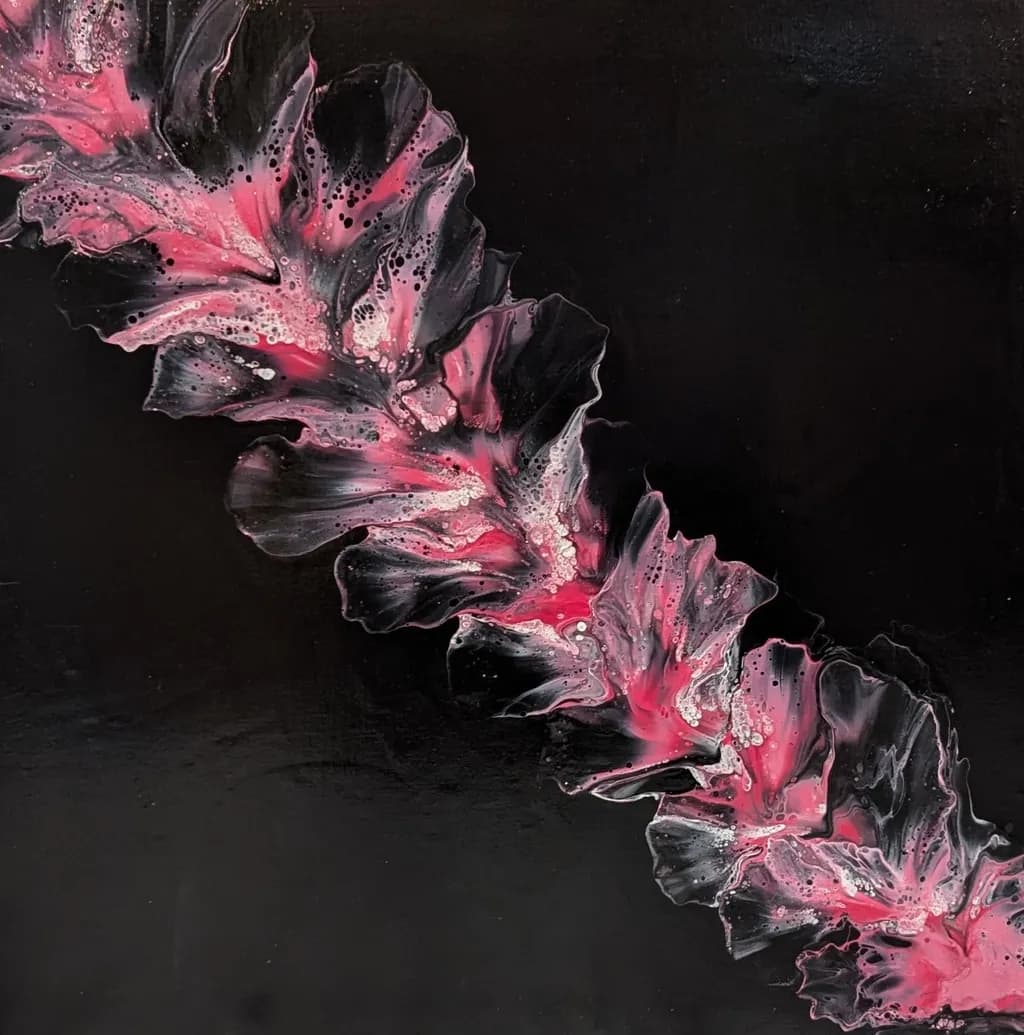 Ethereal Blossoms: A Dance of Pink and Black in Abstract Art