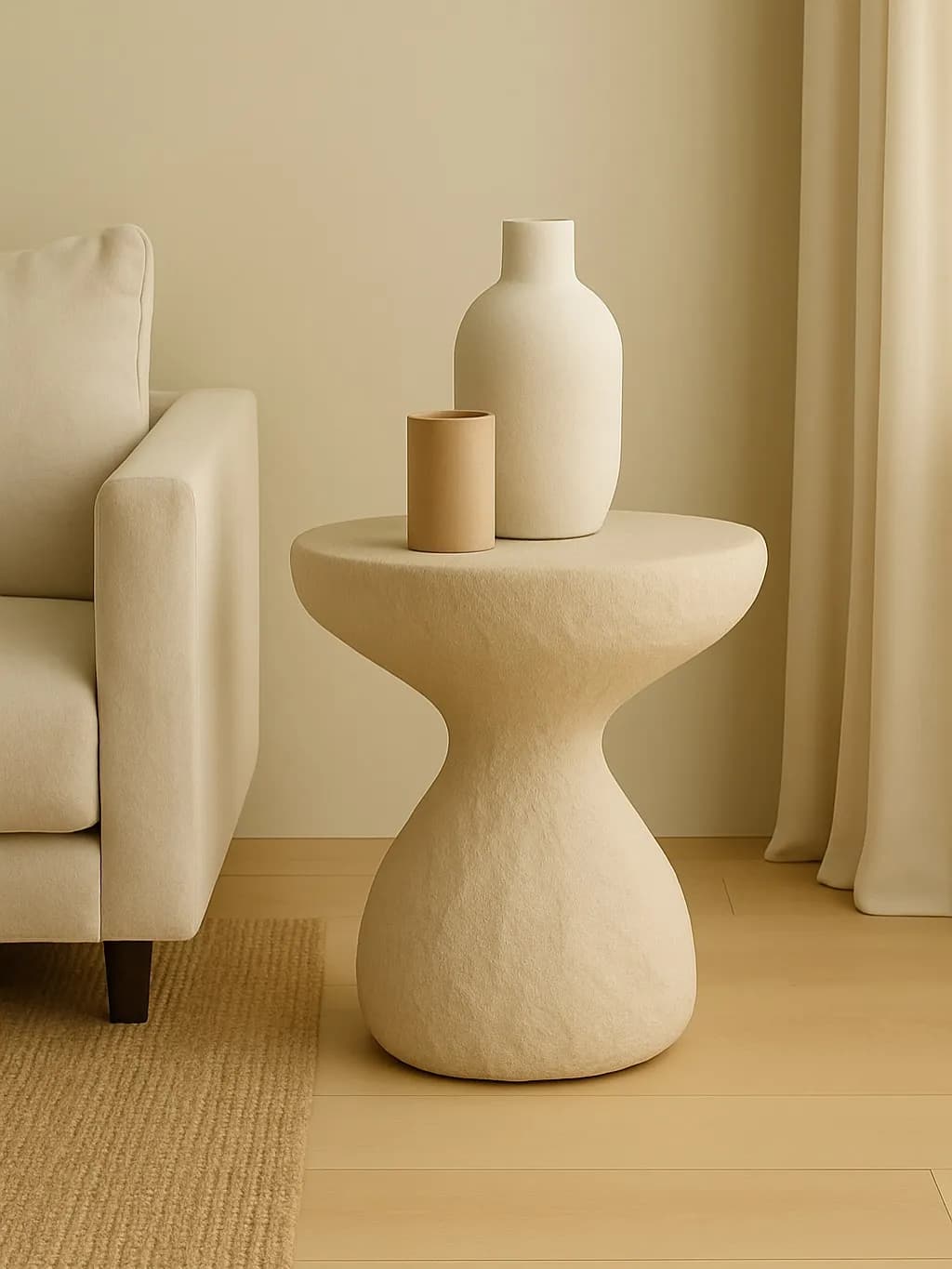 Elegant Minimalist Table with Textured Vases for Modern Living Spaces